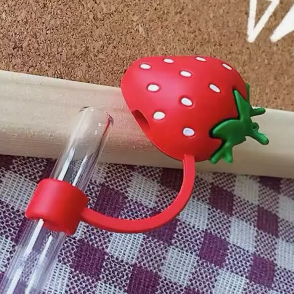 Red Strawberry Straw Cover Cap for Stanley Cup 10mm - Picture 2 of 4